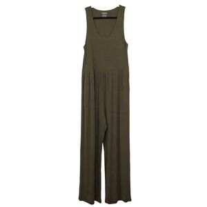Imbodhi Hana Jumpsuit Ribbed Moss modal blend wide leg yoga pockets olive green